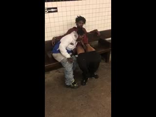 extreme negro sucks a friend's giant cudgel right in the new york subway - group video gay vulgarity
